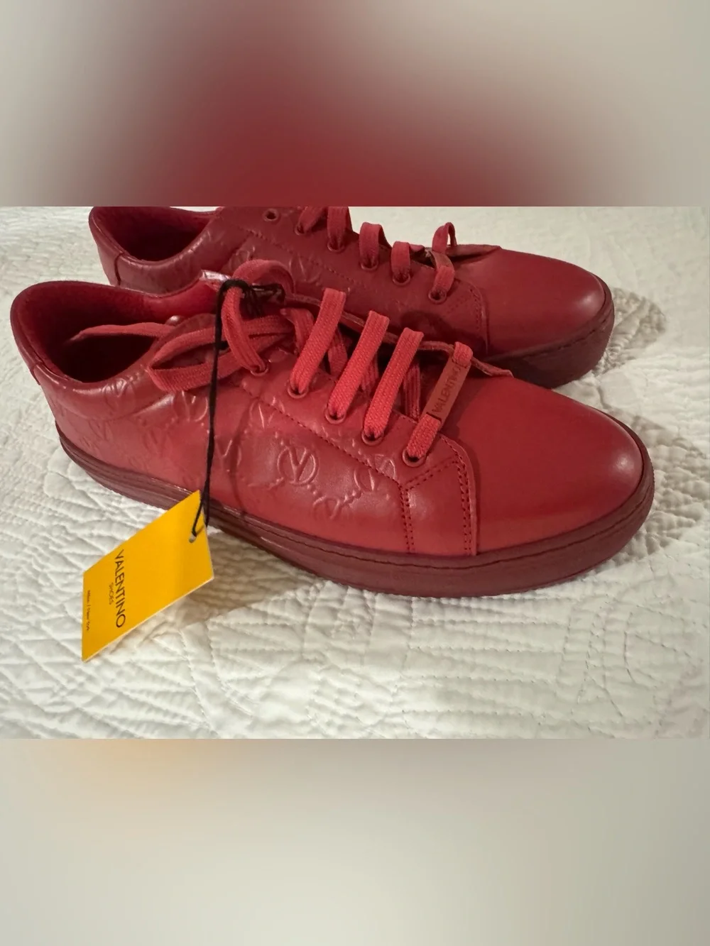 Valentino Men’s Red Low-Top Logo-Embossed Leather Sneaker